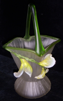 Beautiful Old Handblown Glass Basket with Lily Design