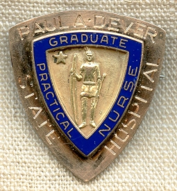 Rare Ca 1960 Practical Nurse Grad Pin for Paul A. Dever State School in Taunton, Massachusetts