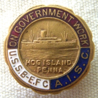 Minty WWI US Shipping Board (USSB-EFC/AISC) Hog Island, PA Worker Badge on Card