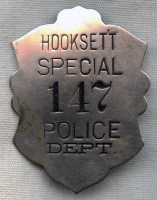 Circa 1910s-1920s Hooksett (New Hampshire) Special Police Badge (Unique Fire Badge Shape)
