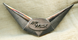 Circa 1968 Air West Pilot Hat Badge by Balfour in Rhodium-Plated Sterling