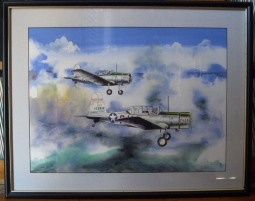 Beautiful WWII Jack Hunter (The Blue Max) Painting of USAAF Training w/Signed Write-Up