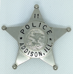 Rare 1950's Addison, IL (Chicago Suburb) Police Badge #11.