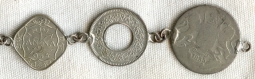 Late WWII CBI Theatre Sweetheart Bracelet Made from Silver-Plated Copper Indian Coins
