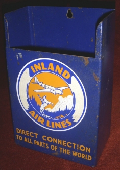 Very Cool Late 1930s Inland Air Lines (Formerly Wyoming Air) Timetable Holder w/Boeing 247 & Cowboy