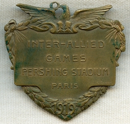 Great 1919 Large Bronze Participant Badge from the Inter-Allied Games at Pershing Stadium in Paris