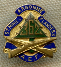 Beautiful WWI Service Lepel Pin for 362nd Inf Regt 91st Div AEF