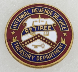 Beautiful Old 1930's IRS, US Treasury Dept., Retiree Lapel Pin in Enamelled Gold Fill