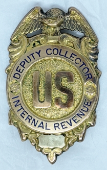 Beautiful Gold Front 1920's - 1930's IRS Internal Rev. Service Dep. Collector Badge by C.G.Braxmar