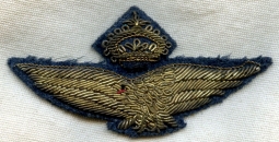 Rare Late 1920s-Early 1930s Italian Air Force Pilot Wing in Bullion Removed from Uniform