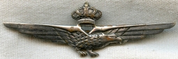 Unique Circa Late 1930s Italian Pilot Wing in White Gold-Plated Brass, Possibly Ethiopian-Made