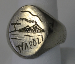 Cool WWII Italian-Made US GI Souvenir Ring ca 1944 from Napoli Naples Showing Mt Vesuvius
