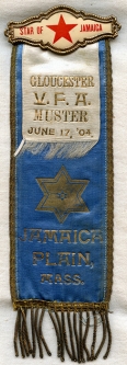 1904 Jamaica Plain, Mass. Muster Ribbon Star of Jamaica Plain Veteran Fireman's Association