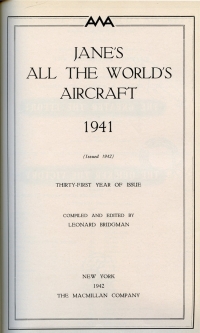 1941 Jane's "All the World's Aircraft" Military & Civil Aviation Reference Book