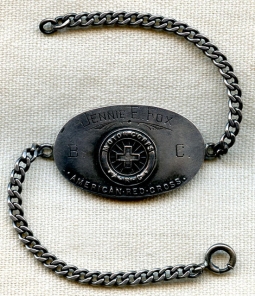 Lovely WWI Red Cross Motor Corps Sterling ID Bracelet to NY Society Member Jennie E. Fox