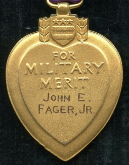 Cased WWII US Army KIA Purple Heart PFC John E. Fager Jr 359th Inf Regt 90th Div