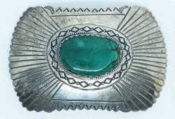 Great Vintage 1960's - 1970's Navajo Silver Buckle with Stanning King's Manassa Turquoise
