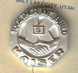 Ca 1950, Korean War era KAISER Shipbuilding 5 year Service pin in Silver Plated Brass