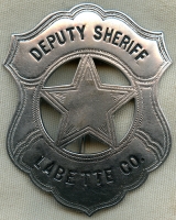 Large 1910's-20's Labette County, Kansas Deputy Sheriff Circle Star Cut Out Shield Badge