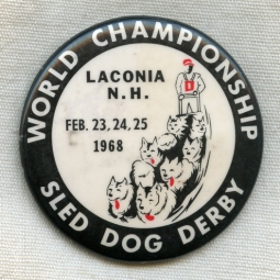 1968 Laconia, New Hampshire World Championship Sled Dog Derby Celluloid Badge