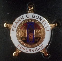 Rare Late 1960's Los Angeles District 1 County Supervisor Badge Named to Original Owner w/ Carrying