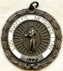 Lovely 1943 Los Angeles Metropolitan Golf Assoc. 3rd Place Medal to S. E. Davis