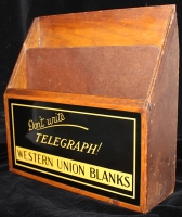 Great Old 1920s Western Union Telegraph Form Oak & Celluloid Countertop Display