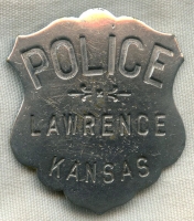 1910s-1920s Lawrence, Kansas Police Badge by H.C. Liepsner & Co. of Kansas City, Missouri