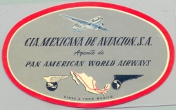 1940s CIA Mexicana De Aviacion, S.A. - Agente de Pan American World Airways Baggage Label