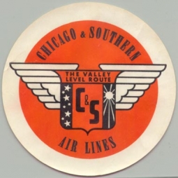 1940s Chicago & Southern Air Lines "The Valley Level Route" Baggage Label