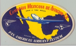 1940s Pan American Compania Mexicana Baggage Label