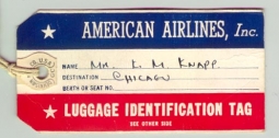 1940s American Airlines, Inc. Luggage Identification Tag