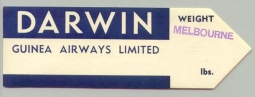 1930s Guinea Airways Limited "Darwin" Baggage Label
