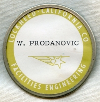 Early 1950s Lockheed-California Co (CALAC) Facilities Engineering Worker ID Badge Whitehead & Hoag
