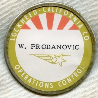 Early 1950s Lockheed-California Co. (CALAC) Operations Control Worker ID Badge by Whitehead & Hoag