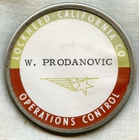 Korean War Era Lockheed-California Co (CALAC) Operations Control Worker ID Badge by Whitehead & Hoag