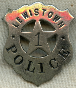 Great ca 1890s Lewistown Missouri Police Badge #1 by Liepsner KC