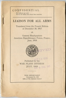 Confidential WWI "Liaison for All Arms" War Department Document No. 830