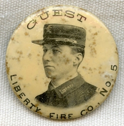 Ca 1900 Liberty Fire Co. No. 5 of Allentown, Pennsylvania Guest Celluloid Depicting Chief