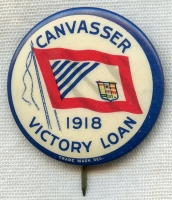 Rare WWI Canadian 1918 Victory Loan Canvasser (Seller) Large Celluloid Badge