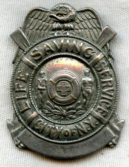 Ca. 1900 Numbered City of New York Life Saving Service Badge