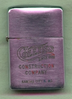 1951 - 1952 Zippo Advertising Lighter for Collins Construction Co Kansas City Missouri
