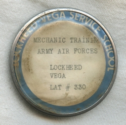 WWII Lockheed-Vega USAAF Service School ID Badge for Mechanic Training