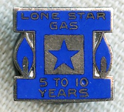 Vintage 1930s-1940s Lone Star Gas 5-10 Year Service Pin in Enameled Sterling