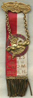 1910's-20's L.O.O.M. Parade Ribbon from Bucks Lodge No. 1169 of Bristol, PA