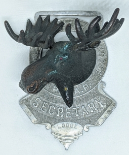 Fabulous Circa 1900 Loyal Order of Moose 3-D SECRETARY Sash Badge