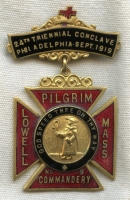Knights' Templar Pilgrim Commandery, No. 9, Lowell, Massachusetts Badge from 1919 Conclave