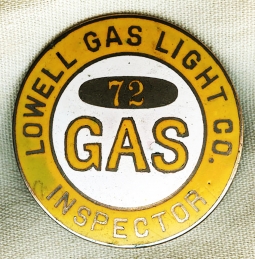 Beautiful Circa 1910s Enameled Lowell Gas Light Co Massachusetts Inspector Badge