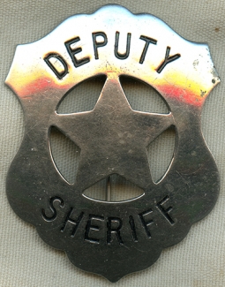 Great Large 1920's Western Style Circle Star Cut Out Shield Stock Deputy Sheriff Badge