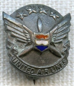 Late 1950s United Airlines 1 Year of Service Sterling Lapel Pin in Pin-Back
